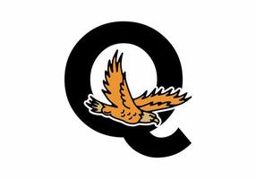 Line art illustration of flying eagle with Q initial letter vector