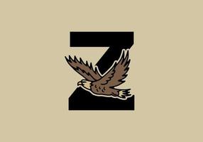 Line art illustration of flying eagle with Z initial letter vector