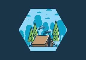 Big camping tent and pine trees illustration vector