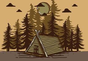 Wood cabin in the jungle illustration drawing vector