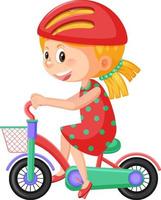 Girl wearing helmet cycling on white background vector