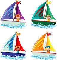 Different kids on sailboats in cartoon style vector