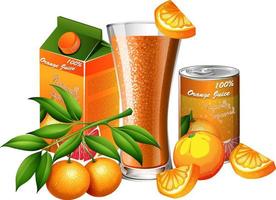 un vaso de jugo de naranja con paquetes vector