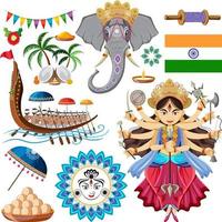 Set of Indian culture objects and symbols vector