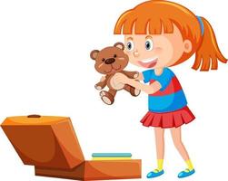 Happy girl holding teddy bear vector