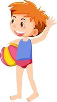 Kid holding beach ball on white background vector