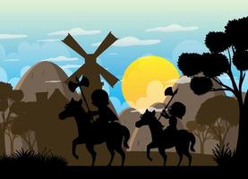 Silhouette scene with medieval vector