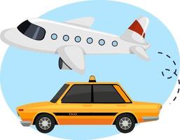 Airplane with taxi car in cartoon style vector