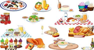 Set of different foods and beverages vector