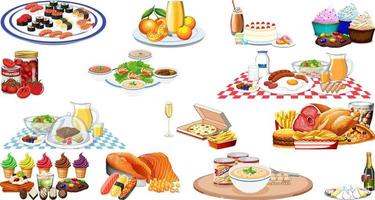 Set of different foods and beverages vector