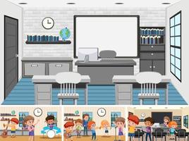 Set of student in the classroom scene vector