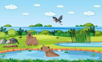 Scene with wild animals in the forest vector