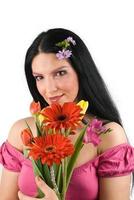 Woman with spring flowers bouquet photo