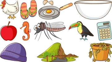 Animals and other objects on white background vector