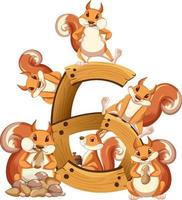 Six squirrel attached to number six vector