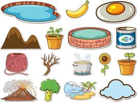 Sticker set of mixed daily objects vector