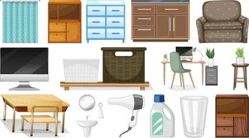 Furniture and household appliances on white background vector