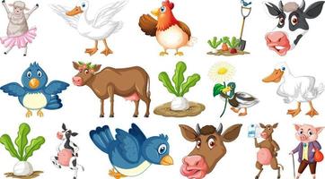 Many farm animals on white background vector