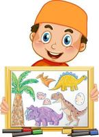 Happy boy holding his art work vector