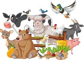 Many farm animals by the fence vector