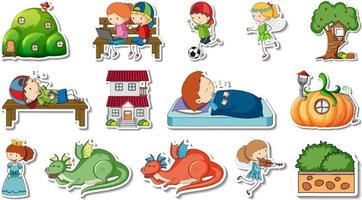 Sticker set of fantasy fairy tale cartoon characters vector