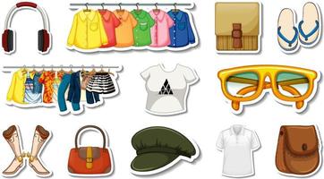 Sticker set of clothes and accessories vector