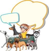 Speech bubble design with boy and dogs vector