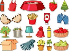 Sticker set of mixed daily objects vector