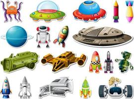 Sticker set of outer space objects and astronauts vector