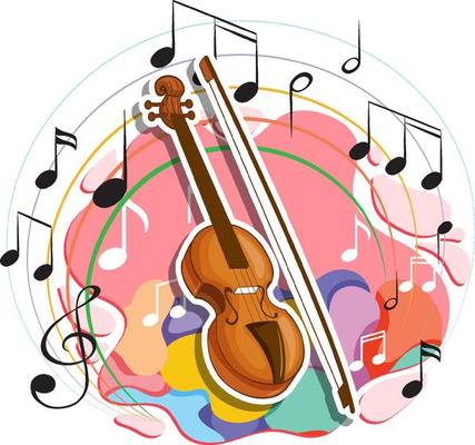 Violin with music melody symbols