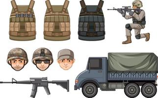 Set of military element on white background vector