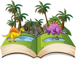 libro abierto con varios dibujos animados de dinosaurios vector