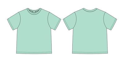 Camiseta unisex con dibujo técnico de prendas de vestir. plantilla de diseño de camiseta. color verde menta. vector