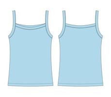 Baby sleeveless tank top with straps technical sketch. Children outline undershirt. Sky blue color. vector
