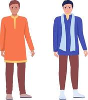 Male asylum seekers semi flat color vector characters set