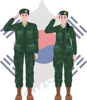 Korean soldiers and map 2D vector isolated illustration