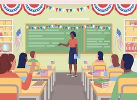 Patriotism lesson in American school flat color vector illustration