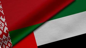 3D Rendering of two flags from Republic of Belarus and United Arab Emirates together with fabric texture, bilateral relations, peace and conflict between countries, great for background photo