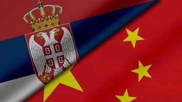 3D Rendering of two flags from republic of serbia and China together with fabric texture, bilateral relations, peace and conflict between countries, great for background photo