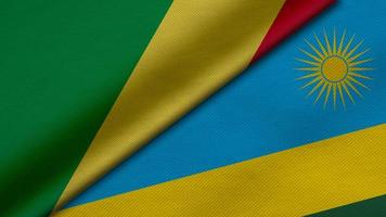 3D Rendering of two flags from Republic of the Congo and Republic of Rwanda together with fabric texture, bilateral relations, peace and conflict between countries, great for background photo