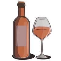 alcoholic bottle of wine wineglass flat vector minimalistic orange wine isolated on white for restorans and bar menu