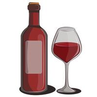 alcoholic bottle of wine wineglass flat vector minimalistic red  wine isolated on white for restorans and bar menu