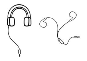 hand drawn illustration of headphones and headset vector