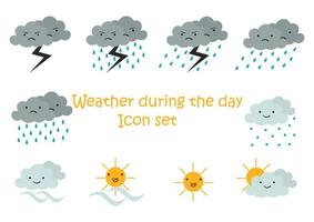 day weather illustration with facial character collection