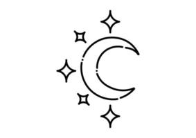 crescent moon illustration in dotted line style vector