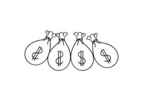 hand drawn illustration of a money bag with a dollar sign vector