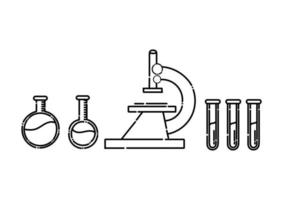 illustration of a test tube and microscope in dotted line style vector