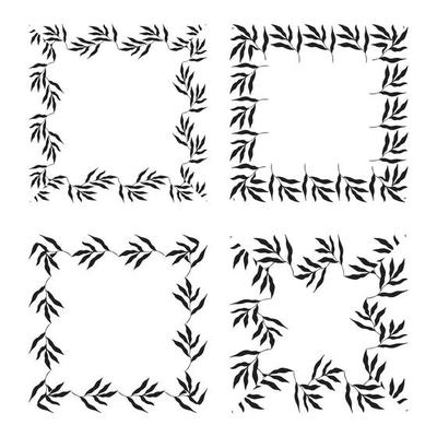Illustration of collection of assorted square shaped black square frames made of plants on white isolated background