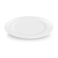 Vector 3d realistic white porcelain plate closeup on a white isolated background. Design template for layout. Stock vector illustration. Front, top, side view