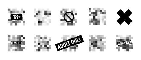 Censored pixel sign flat style design vector illustration set concept isolated on white background.